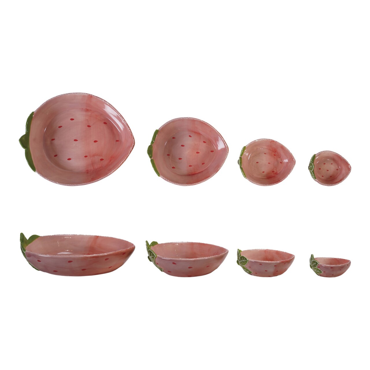 Hello Honey Hand-Painted Stoneware Strawberry Shaped Nesting Bowls, Pink and Green